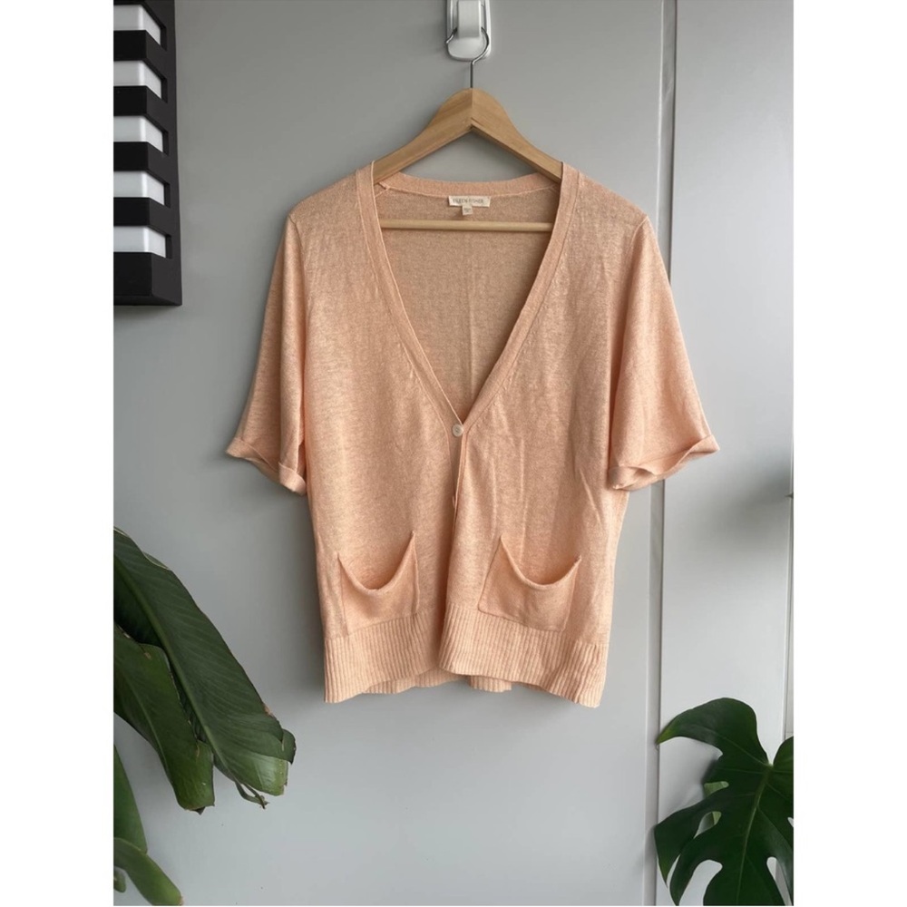 EILEEN FISHER lightweight‎ orange linen silk short sleeve cardigan sweater